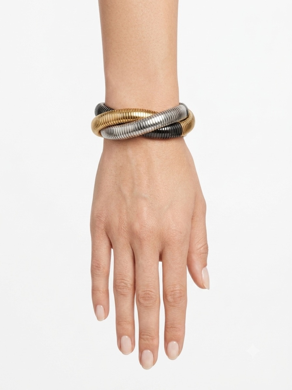 Lord And Taylor Tri-Tone Coil Stretch Bracelet - Gold, Silver & Black